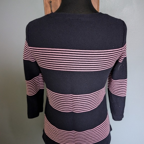 Talbots Navy Blue and Pink Striped Sweater Size Medium - Picture 6 of 12